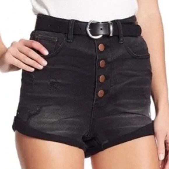 One Teaspoon Drop Waist Black Denim Shorts - Size 24 - Picture 1 of 7